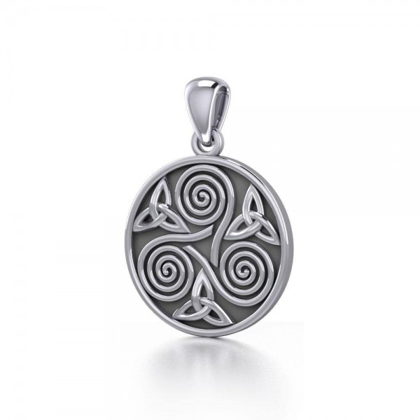 Celtic Three Single Spirals Triquetra Silver Pendant