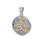 Pendentif Celtic Three Single Spirals Triquetra Silver and Gold