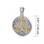 Celtic Three Single Spirals Triquetra Silver and Gold Pendant