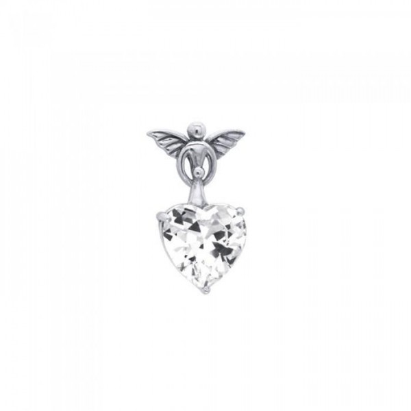 Gentle touch by the Wings of an Angel ~Sterling Silver Jewelry Pendant with a Heart-shaped Gemstone