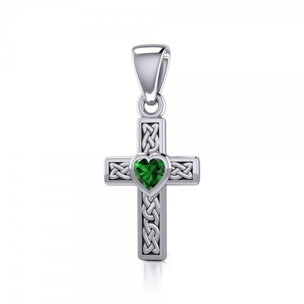 Pendentif en argent croix celtique avec pierre précieuse de cœur