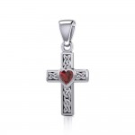 Celtic Cross Silver Pendant with Heart Gemstone