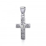 Celtic Cross Silver Pendant with Heart Gemstone