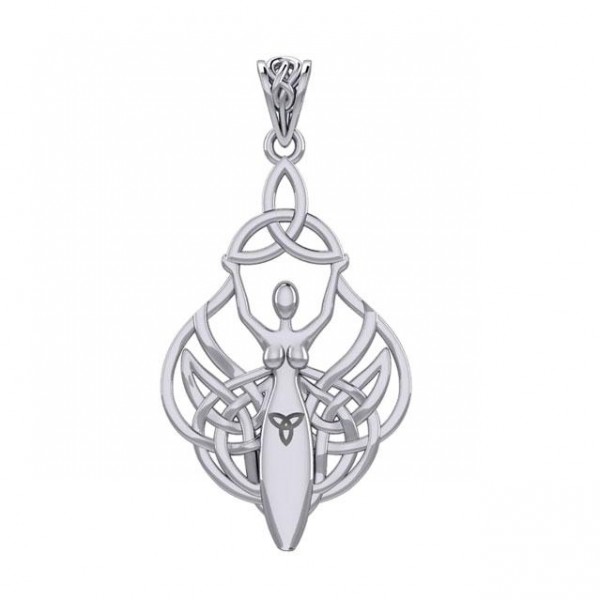 Celtic Goddess Holding Trinity Knot Silver Pendant