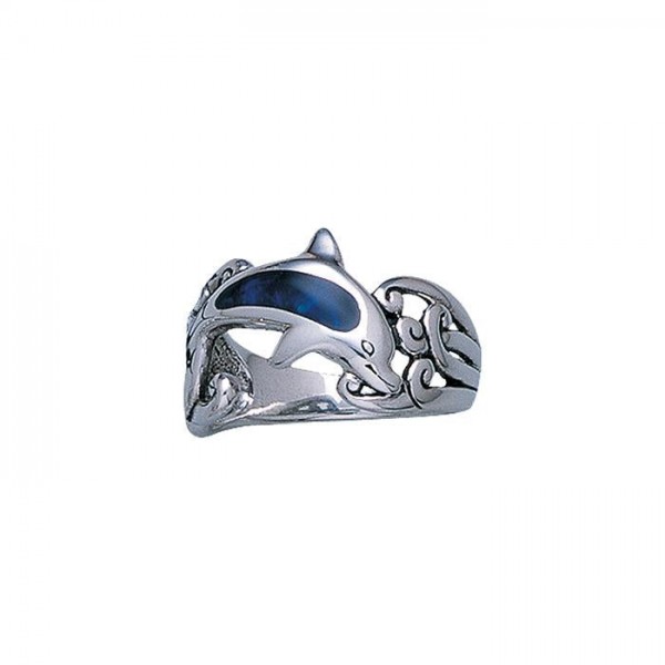 Dolphin Waves Silver Ring