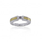 Modern Silver and Gold Ring with Square Gemstone