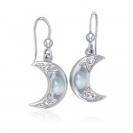 Le début d’une belle percée ~ Celtic Knotwork Crescent Moon Sterling Silver Hook Boucles d’oreilles avec gemstone