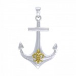Anchored in the royalty of Fleur-de-Lis ~ Sterling Silver Jewelry Pendant with 14k Gold Accent
