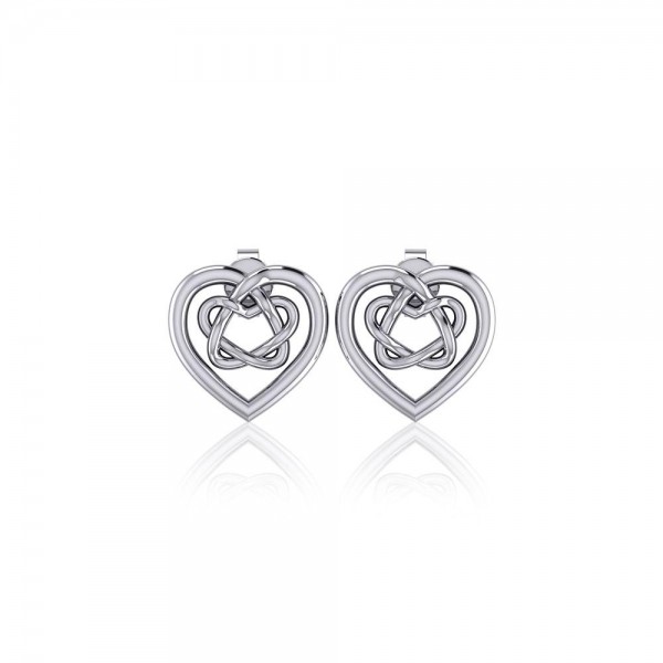 Small Celtic Heart Silver Post Earrings