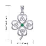 Lucky Four Leaf Clover with Triquetra Silver Pendant with Gemstone