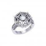 Round Tetragram Energy Symbol Silver Ring with Gemstone