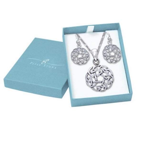 Celtic Knotwork Silver Pendant Earrings with Free Chain Jewelry Gift Box Set