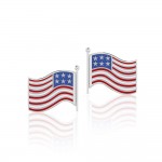 Silver American Flag with Enamel Post Earrings