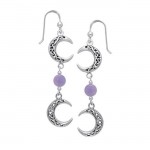 Celtic Knotwork Silver Crescent Moon Earrings
