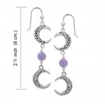 Celtic Knotwork Silver Crescent Moon Earrings
