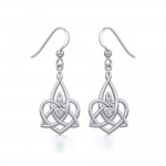Celtic Motherhood Triquetra or Trinity Heart Silver Earrings With Gem