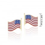 Silver and Gold American Flag with Enamel Post Earrings
