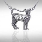 The message of the mysterious paw ~ Sterling Silver Cat Necklace with Gemstones