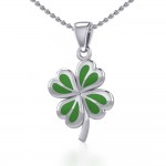 Lucky Four Leaf Clover Silver Pendant with Enamel