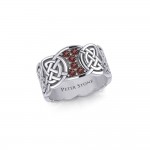 Celtic Knotwork Silver Band Ring with Gemstones
