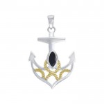 Hold on to your lifes rope and anchor ~ Sterling Silver Jewelry Pendant with 14k Gold accent