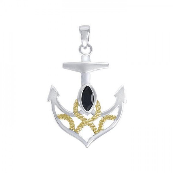 Hold on to your lifes rope and anchor ~ Sterling Silver Jewelry Pendant with 14k Gold accent
