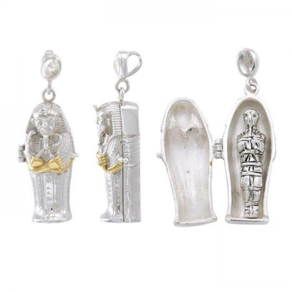 Egyptian Mummy Sarcophagus Protection Silver and Gold Pendant