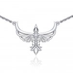 Phoenix with Fleur De Lis Sterling Silver Necklace
