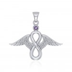 Angel Wings and Infinity Symbol with Gemstone Silver Pendant