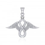 Ailes d’ange et symbole de l’infini avec pendentif en argent gemstone