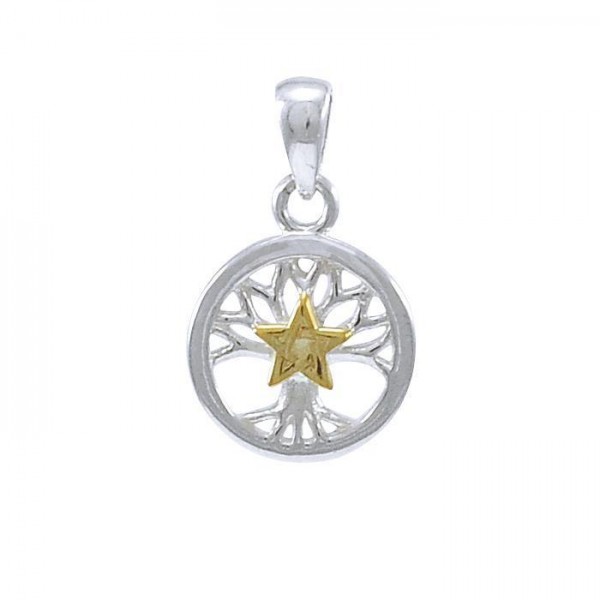 Tree with Golden Star Pendant with Gemstone