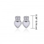 Heart with Crown Silver Post Earrings