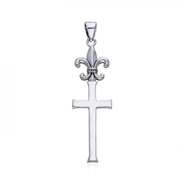Fleur De Lis with Cross Silver Pendant