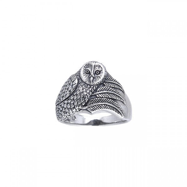 Sterling Silver Barn Owl Ring by Ted Andrews