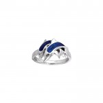Silver and Paua Shell Twin Dolphins Ring