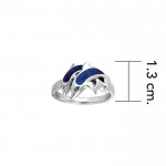 Silver and Paua Shell Twin Dolphins Ring