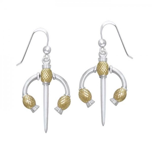 A symbolic inspiration ~ Sterling Silver Goddess Danu-inspired Thistle Hook Earrings Jewelry with 14k Gold accent
