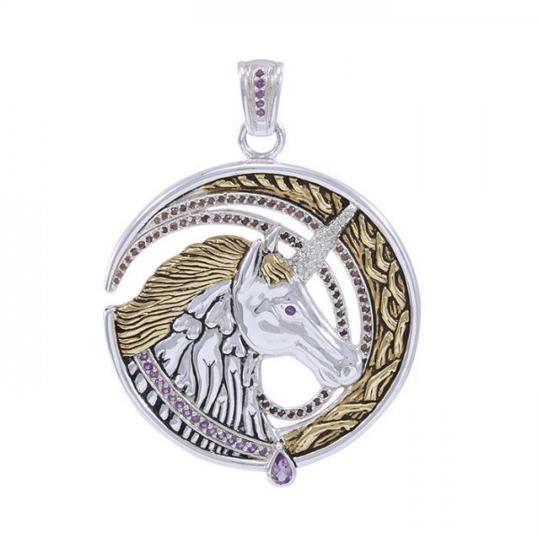 Dali-inspired fine Sterling Silver Jewelry Unicorn Pendant in 18k Gold accent