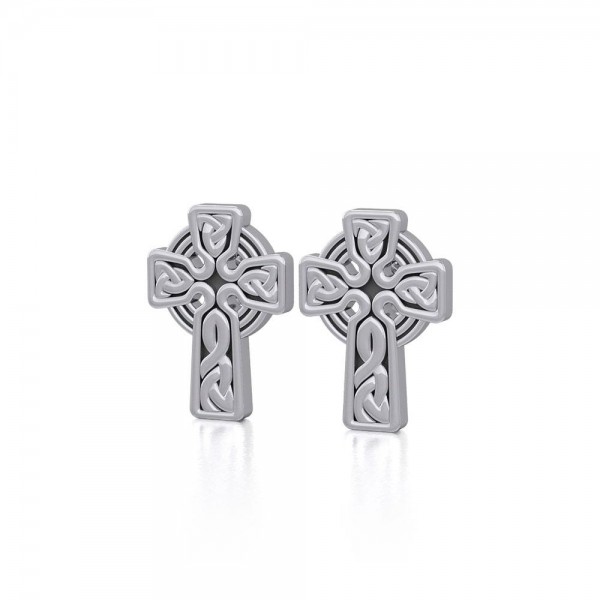 Irish Celtic Cross Sterling Silver Post Earrings