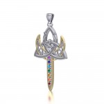 Silver and 14K Gold Trinity Goddess Pendant with Chakra Gemstone