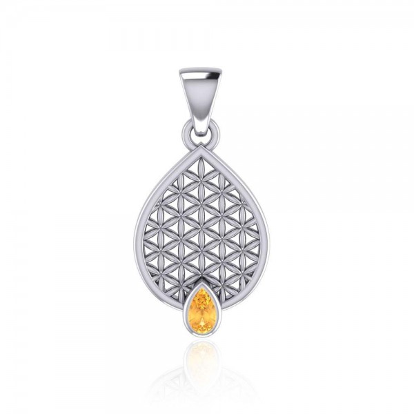 Flower of Life Mandala Silver Pendant with Gemstone