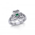 HBD Joyeux anniversaire Monogramming Shamrock Clover Silver Gemstone Ring