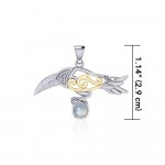 Celtic Spirit Raven with Gemstone Silver and Gold Pendant