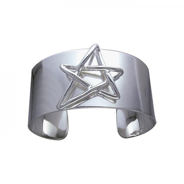 Sterling Silver Wide Cuff Pentacle Jewelry