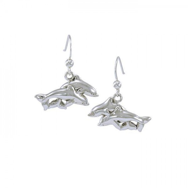 Twin Dolphin Silver Silver Earrings
