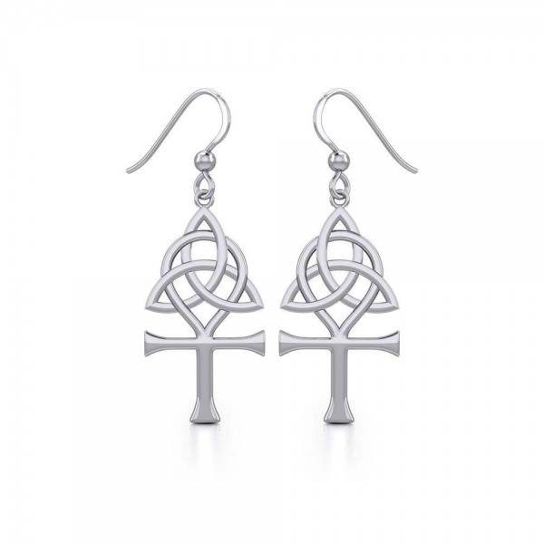 Triquetra Ankh Silver Earrings