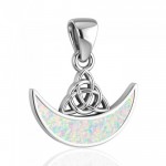 Celtic Knotwork Triquetra with Inlaid Crescent Moon Sterling Silver Pendant with Gemstone