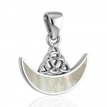 Triquetra à nœud celtique avec pendentif en argent sterling en croissant de lune incrusté avec pierre précieuse