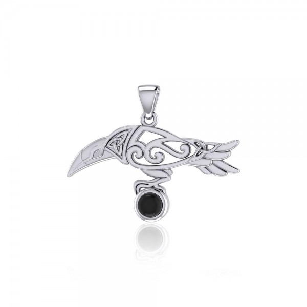 Corbeau esprit celtique avec pendentif en argent gemstone
