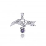 Celtic Spirit Raven with Gemstone Silver Pendant